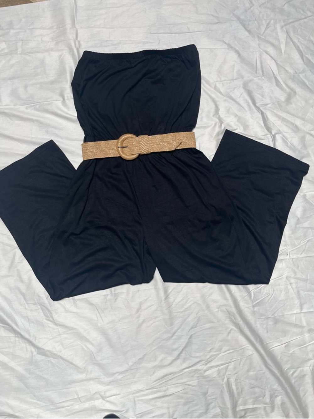 Strapless Wide-Leg Jumpsuit in Black Sz L
